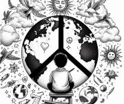 Coloriage et dessins gratuit L'enfant d&eacute;core la terre un signe de  la paix à imprimer