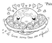 Coloriage La paix sur terre et l'amour des enfants