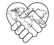 Coloriage La terre en forme de coeur de paix