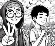 Coloriage Les enfants du monde entier cherchant la paix