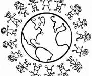 Coloriage Les enfants pour le paix dans le monde