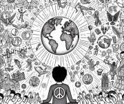Coloriage les enfants prient pour la paix