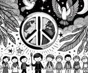 Coloriage Les enfants se r&eacute;unissent pour la paix