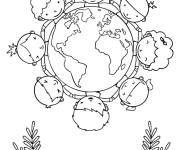Coloriage Les enfants se r&eacute;unissent pour la paix