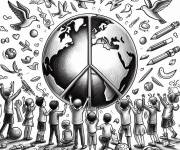 Coloriage Les enfants transforme la terre en paix