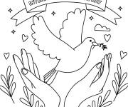 Coloriage Mains prot&eacute;geant l'oiseau de la paix