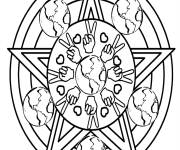 Coloriage Mandala de la paix mondiale avec des &eacute;toiles