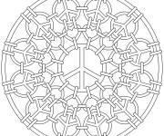 Coloriage Mandala paix et c&oelig;urs