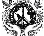 Coloriage Nos mains pour la paix de notre plan&egrave;te