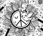 Coloriage Oiseau plein de joie avec un signe de la paix