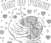 Coloriage Oiseau signe de la paix embrasse la terre