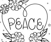 Coloriage Paix en anglais dans un c&oelig;ur