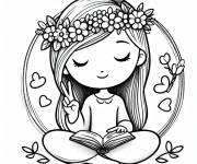 Coloriage Paix fille lisant un livre