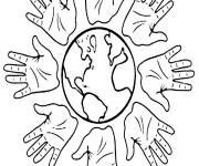 Coloriage Paix, Mains et monde