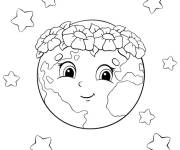 Coloriage Paix sur la belle terre avec couronne fleuri