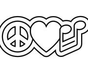 Coloriage Signe amour, paix et musique