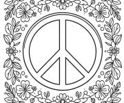 Coloriage Signe de la paix avec des fleurs contours