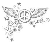 Coloriage Signe de la paix avec es ailes