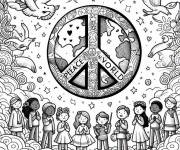 Coloriage Signe de la paix du monde &agrave; motifs