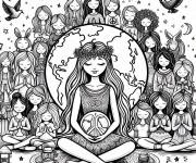 Coloriage Signe de la paix entre des filles