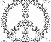 Coloriage Signe de paix compos&eacute; de fleurs de marguerite
