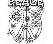 Coloriage signe de paix d'amour entour&eacute;e par des belle fleurs