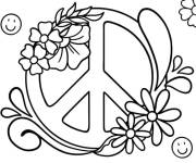 Coloriage Soyez heureux avec signe de la paix