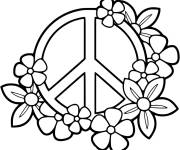 Coloriage Symbole de paix d&eacute;cor&eacute; avec des fleurs
