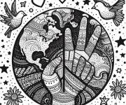 Coloriage Terre pacifiste en mandala