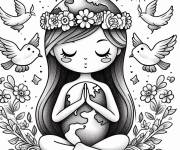 Coloriage Une belle fille priant pour la paix