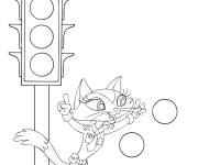 Coloriage Chat mignon au feu rouge