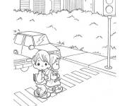 Coloriage Les enfants au Feux de signalisation