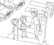 Coloriage Les enfants qui respectent les panneaux de signalisation