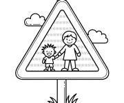 Coloriage Panneau attention, enfants