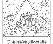 Coloriage Panneau chauss&eacute;e glissante