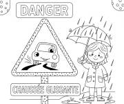 Coloriage Panneau chauss&eacute;e glissante pour enfants