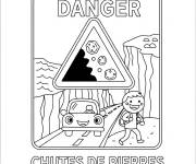 Coloriage Panneau danger, chutes de pierres