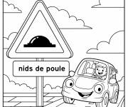 Coloriage Panneau danger, nids de poule