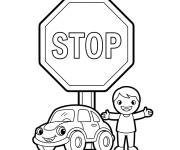 Coloriage Panneau de route de Stop en maternelle