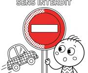 Coloriage Panneau de sens interdit en rouge &agrave; compl&eacute;ter