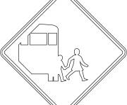 Coloriage Panneau de signalisation Attention aux autobus scolaire