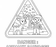 Coloriage Panneau de signalisation danger, animaux sauvages