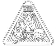 Coloriage Panneau de signalisation danger, incendie