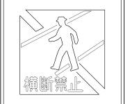 Coloriage Panneau de signalisation Interdiction de Passage Pi&eacute;ton au Japon