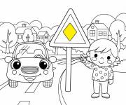 Coloriage Panneau priorit&eacute; &agrave; droite style cartoon
