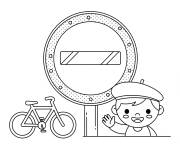 Coloriage Panneau sens interdit avec enfant et v&eacute;lo