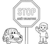 Coloriage Panneau Stop, l'arret obligatoire pour enfants