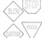 Coloriage Quatre panneaux de signalisation