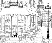 Coloriage Caf&eacute; de Flore parisien