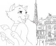 Coloriage et dessins gratuit Chat de cartoon &agrave; Paris à imprimer